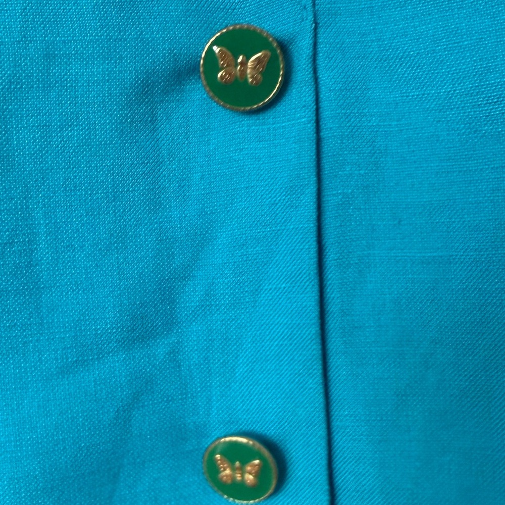 Vintage 80s 90s Adriana Papell Turquoise Fitted Linen Side Tie Gorgeous Dress - Picture 2 of 15